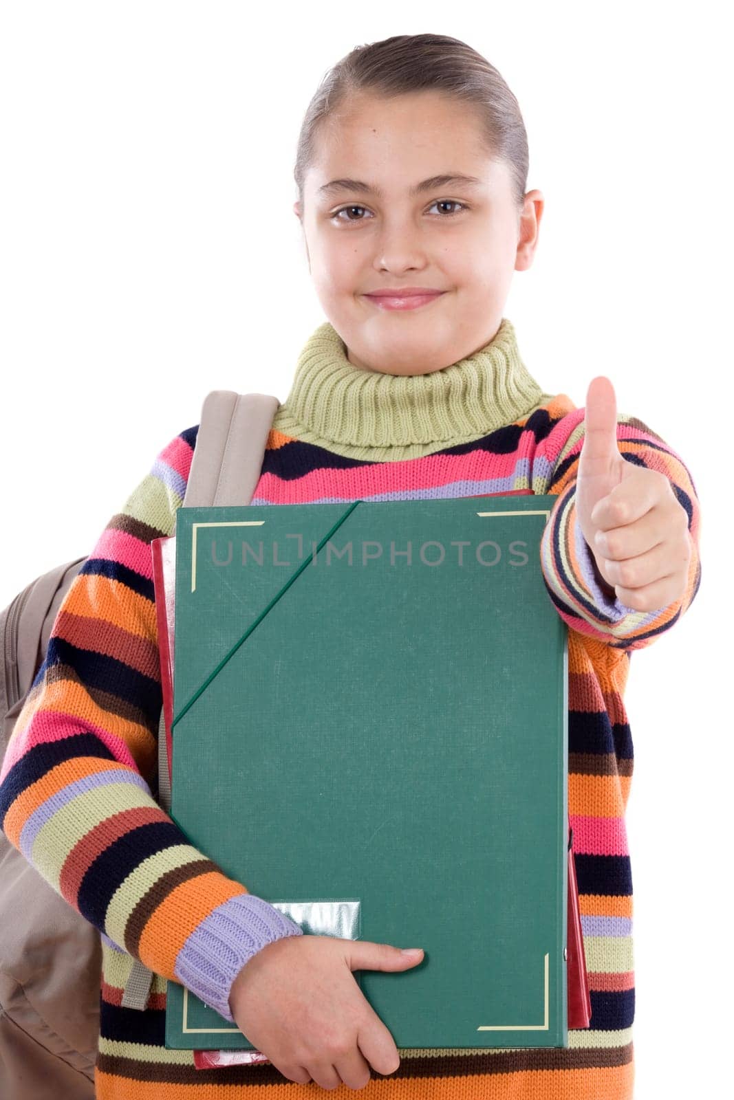 Girl student with folder and backpack