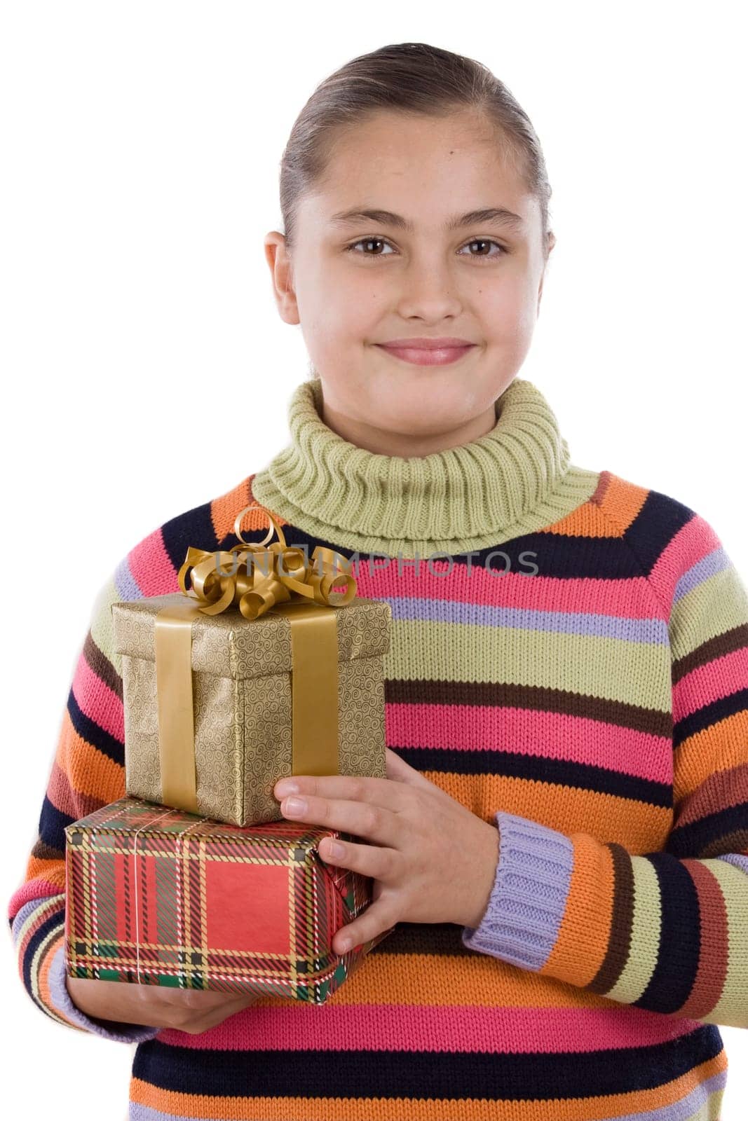 Beautiful girl with presents of birthday