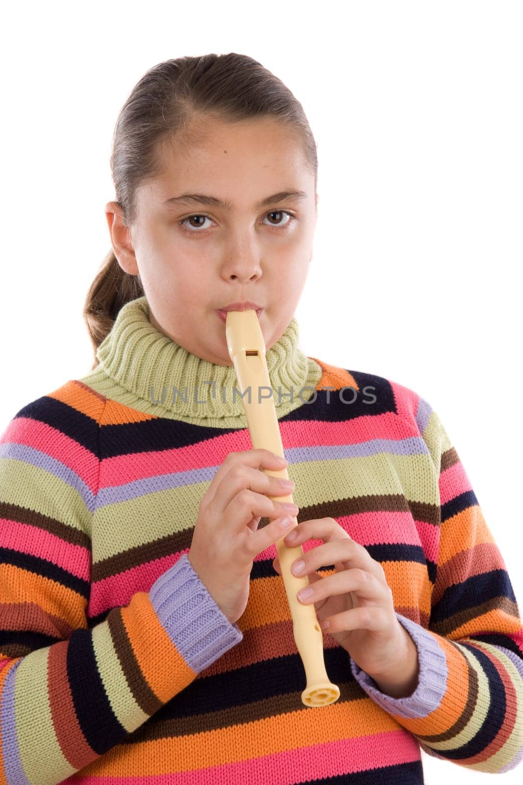 Adorable girl playing flute