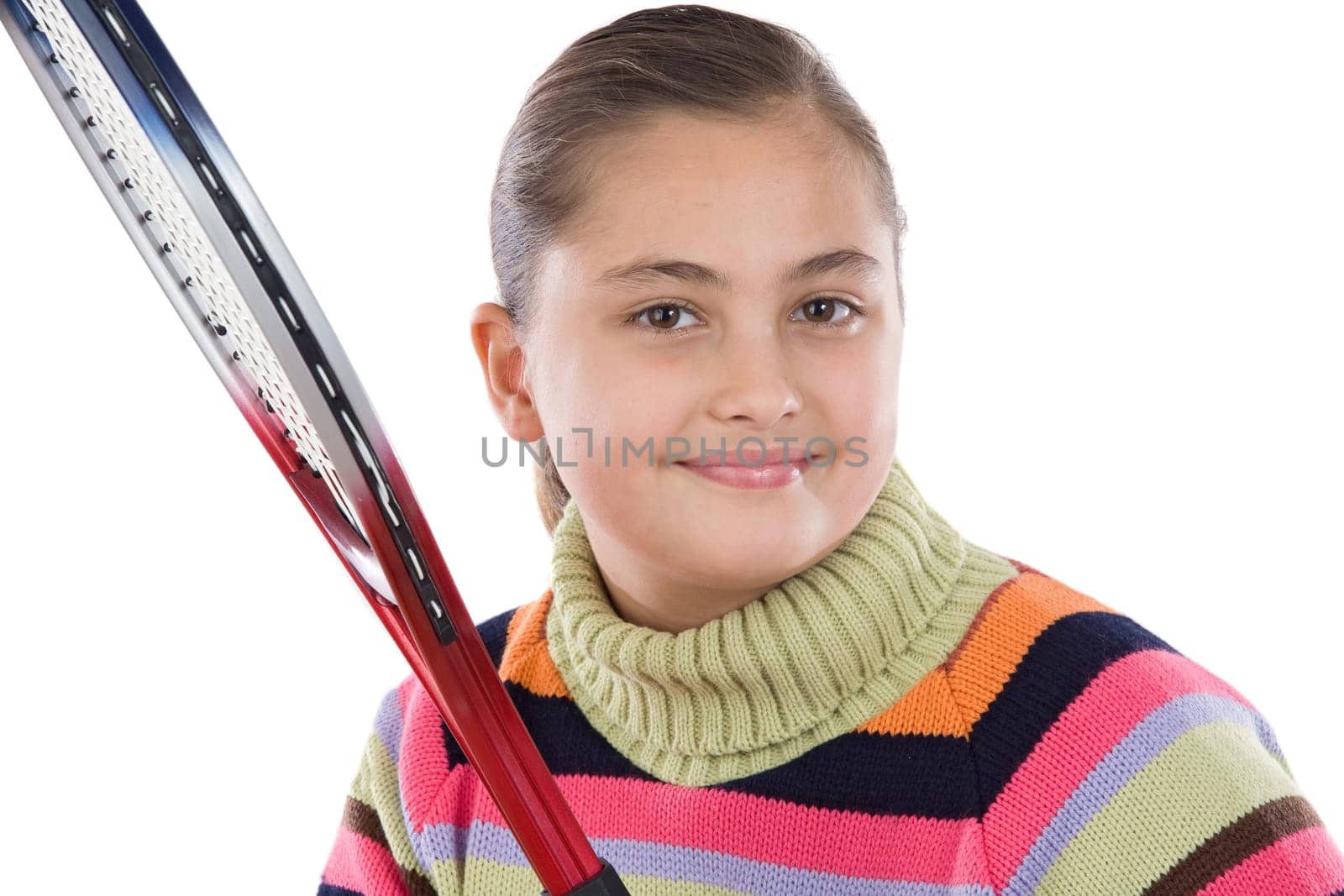 Adorable student girl with racket