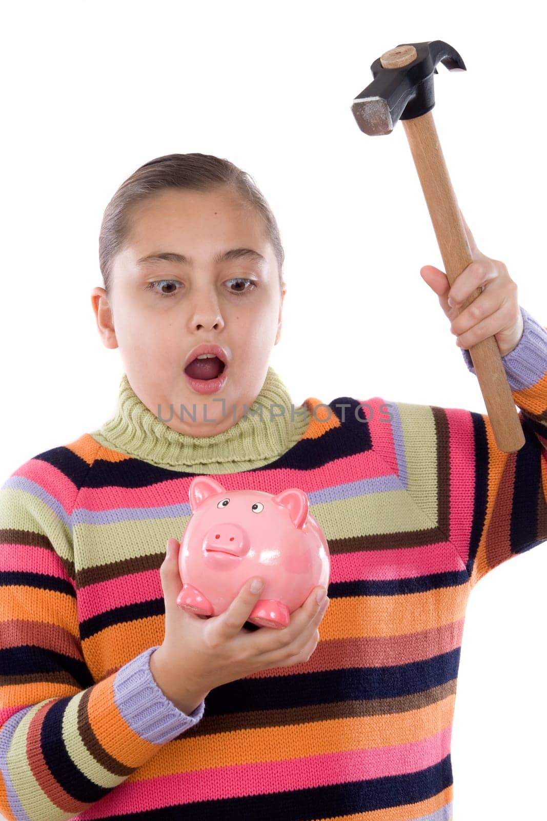 Surprised girl break the money-box