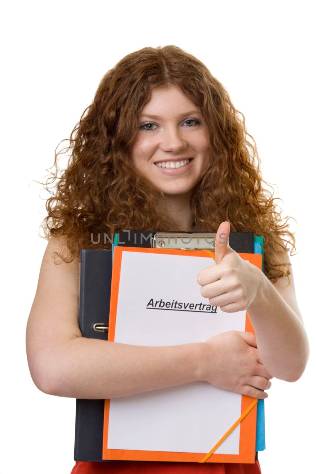 Female student with portfolio employment contract