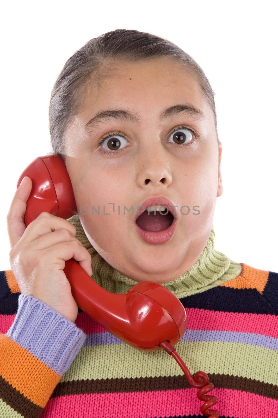 Beautiful girl with red telephone