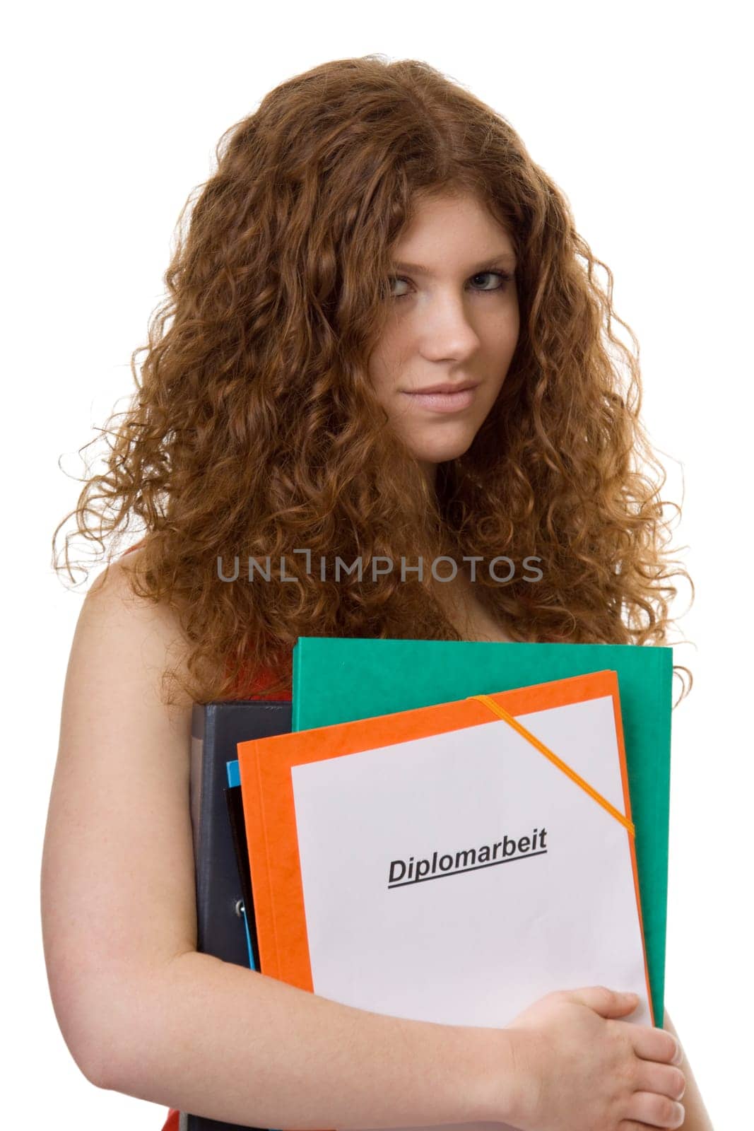 Female student with portfolio diploma thesis