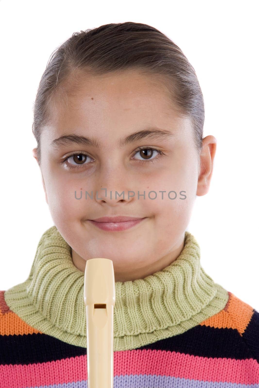 Adorable girl playing flute