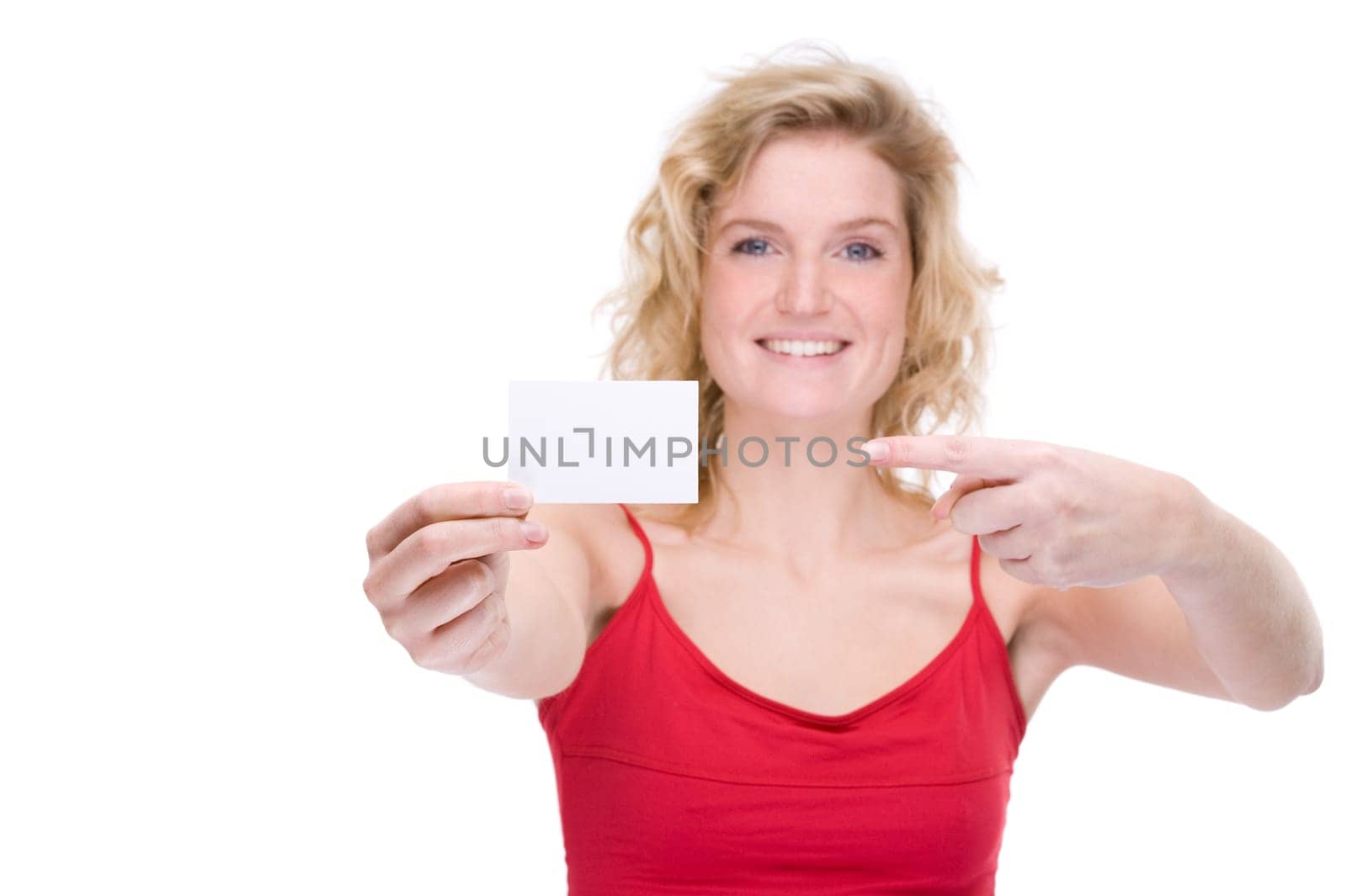 Woman with blank business card