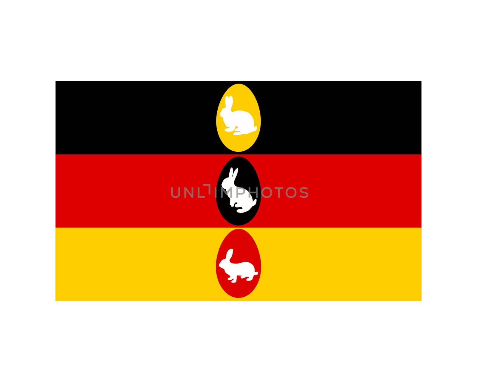 German flag with Easter bunnies and Easter eggs