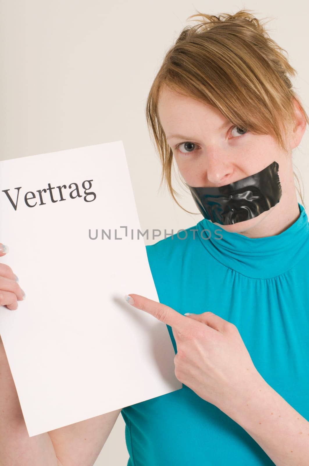 gagged woman with contract