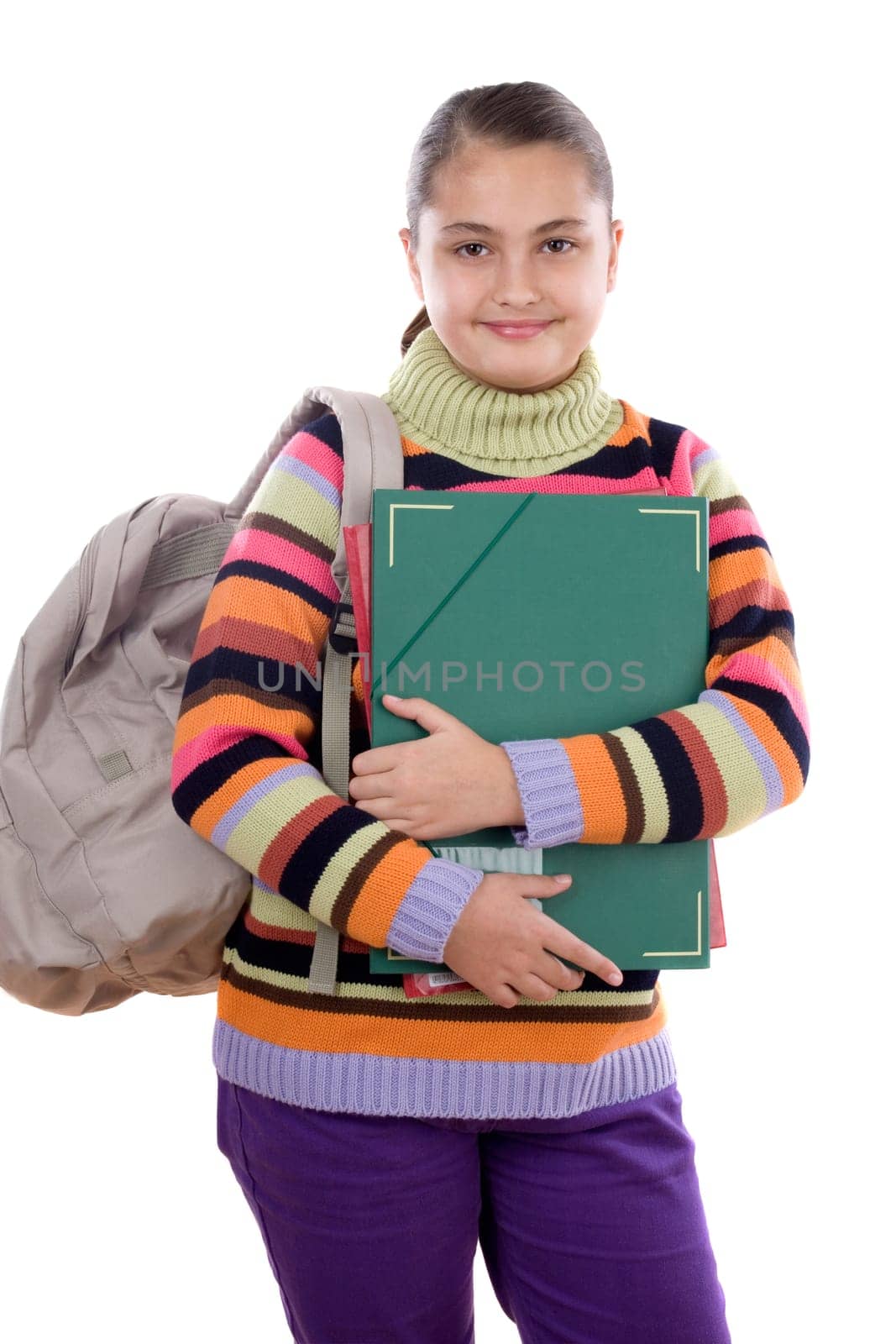 Girl student with folder and backpack