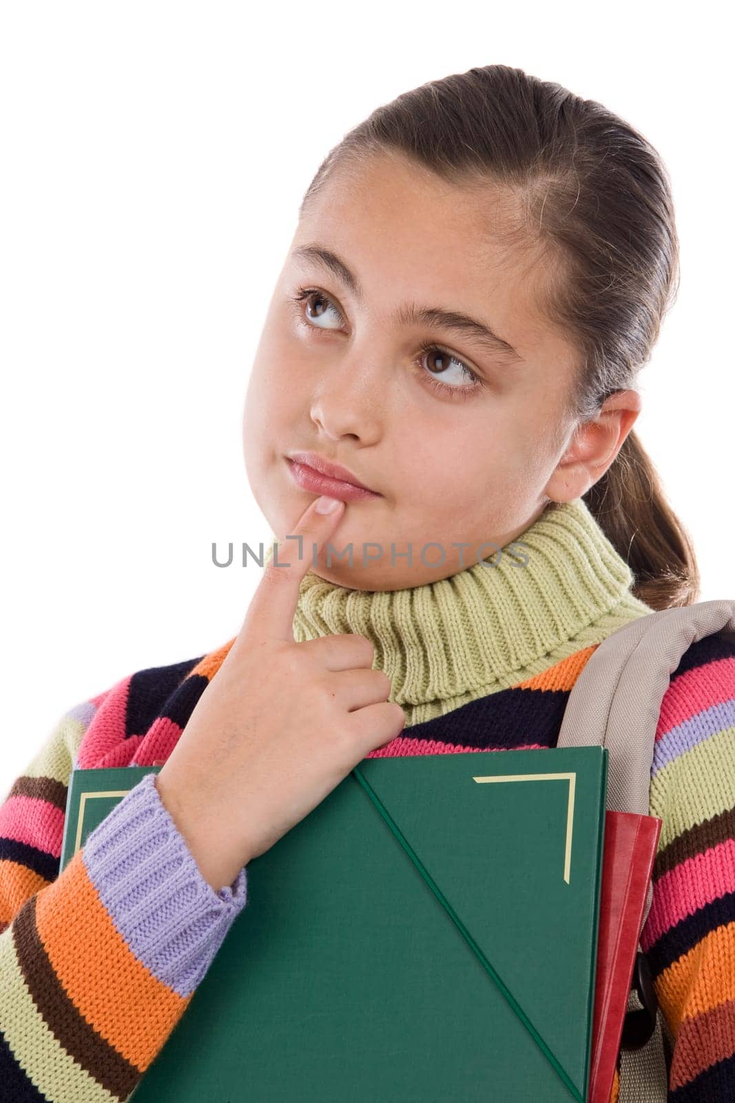 Girl student with folder and backpack