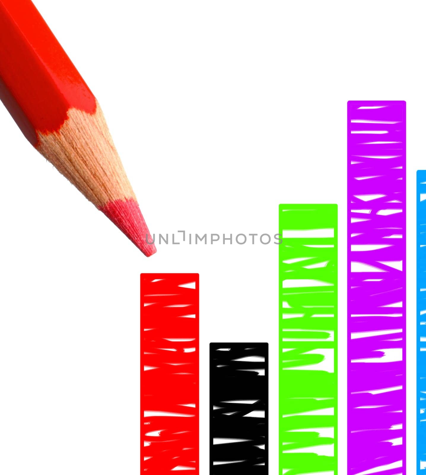 Red pencil drawing a colorfull graphic