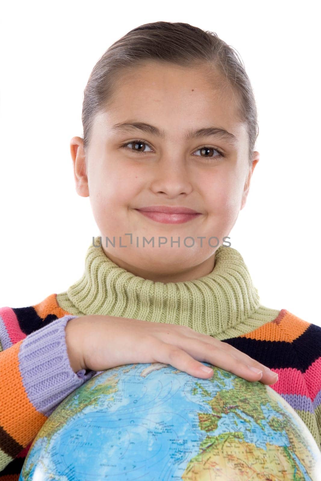 Adorable girl with a globe of the world