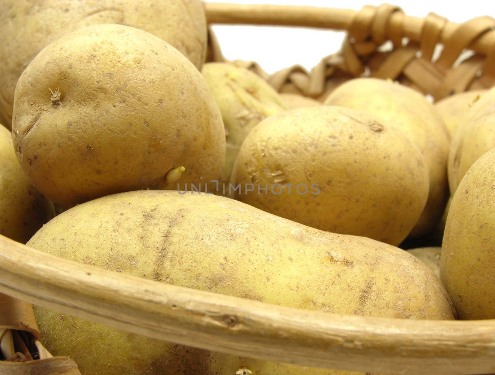 Basket of potatoes on white background