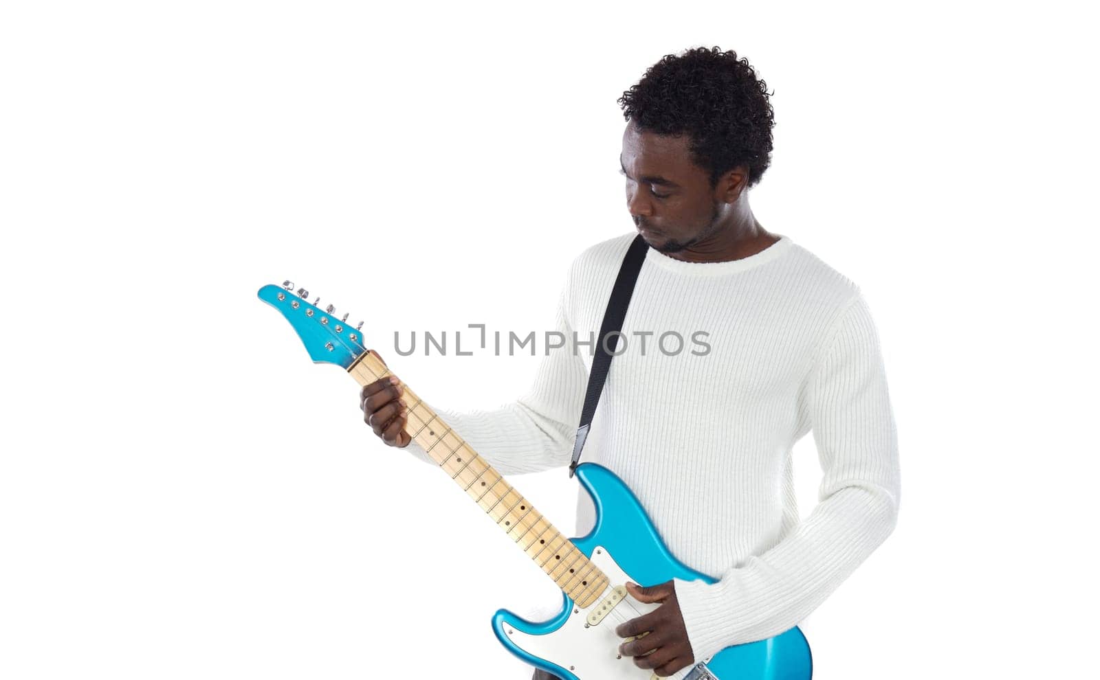 Boy playing electrical guitar