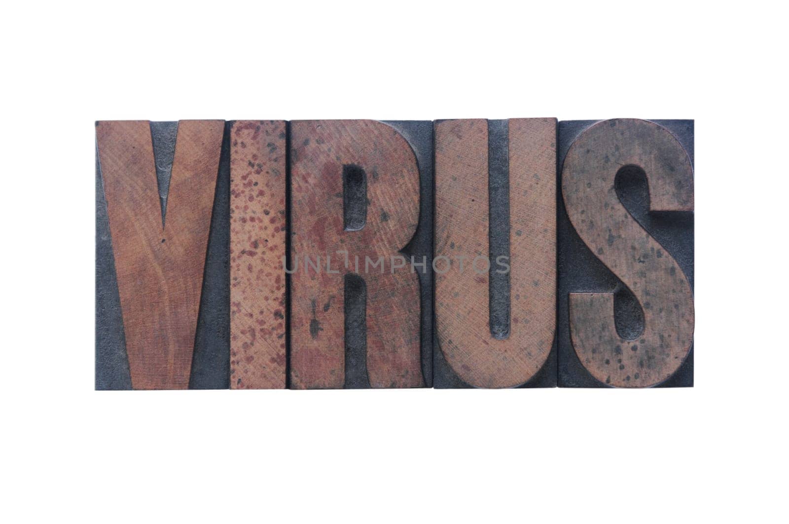 virus in old ink-stained wood type