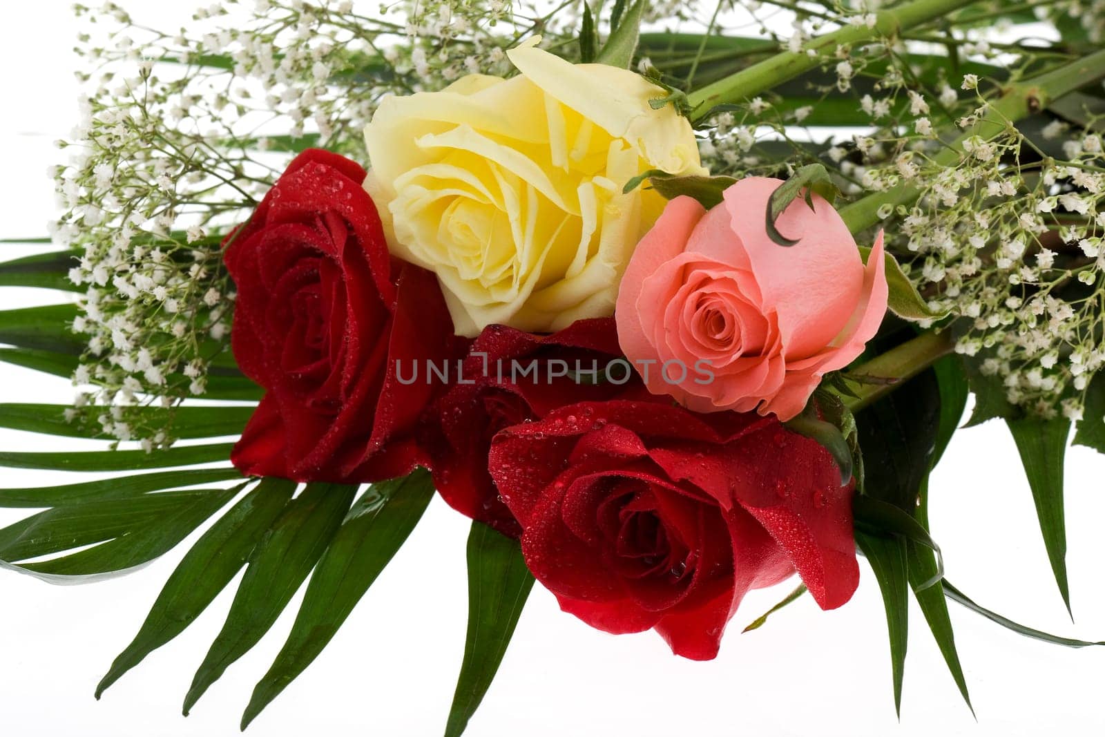 Bunch of roses in three colors