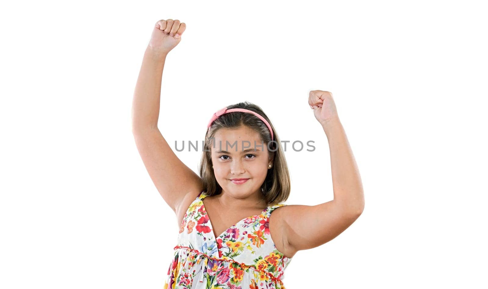 Winner girl holding success
