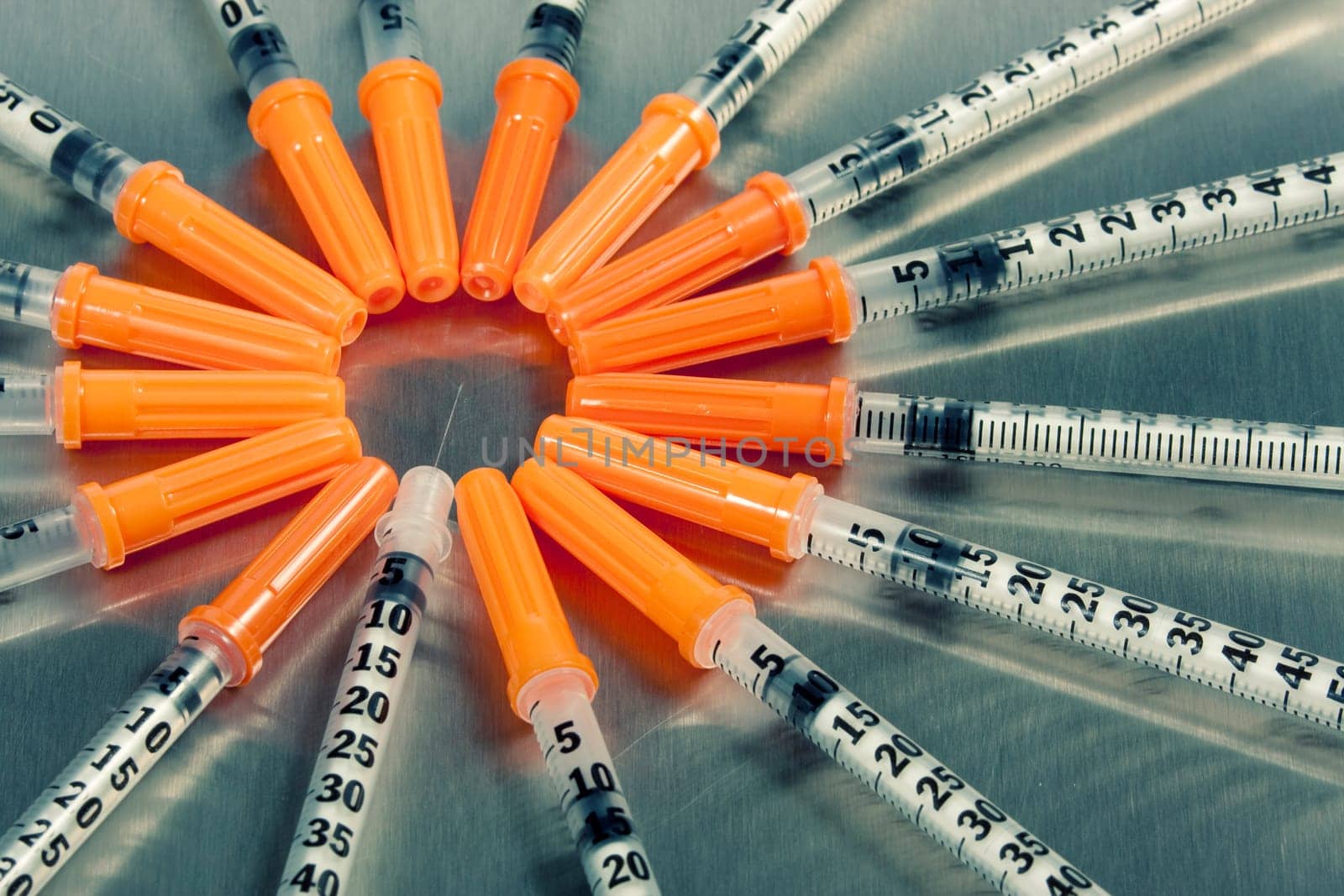 Many medical syringes