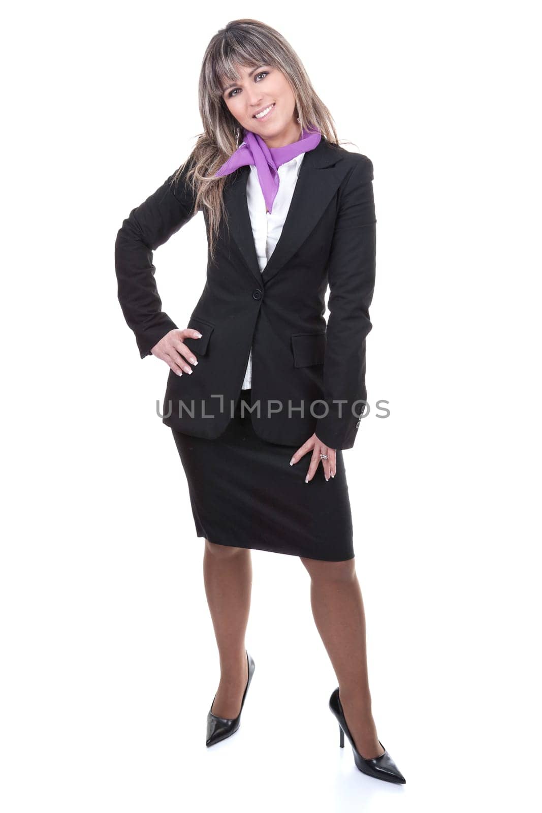 beautiful blond businesswoman with small hand luggage