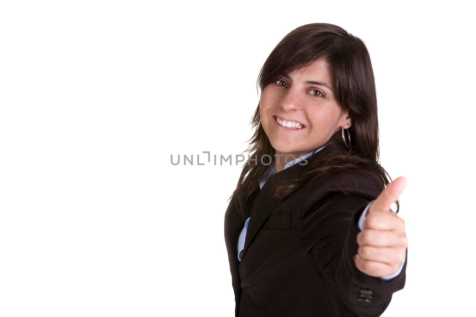 beautiful businesswoman with thumbs up