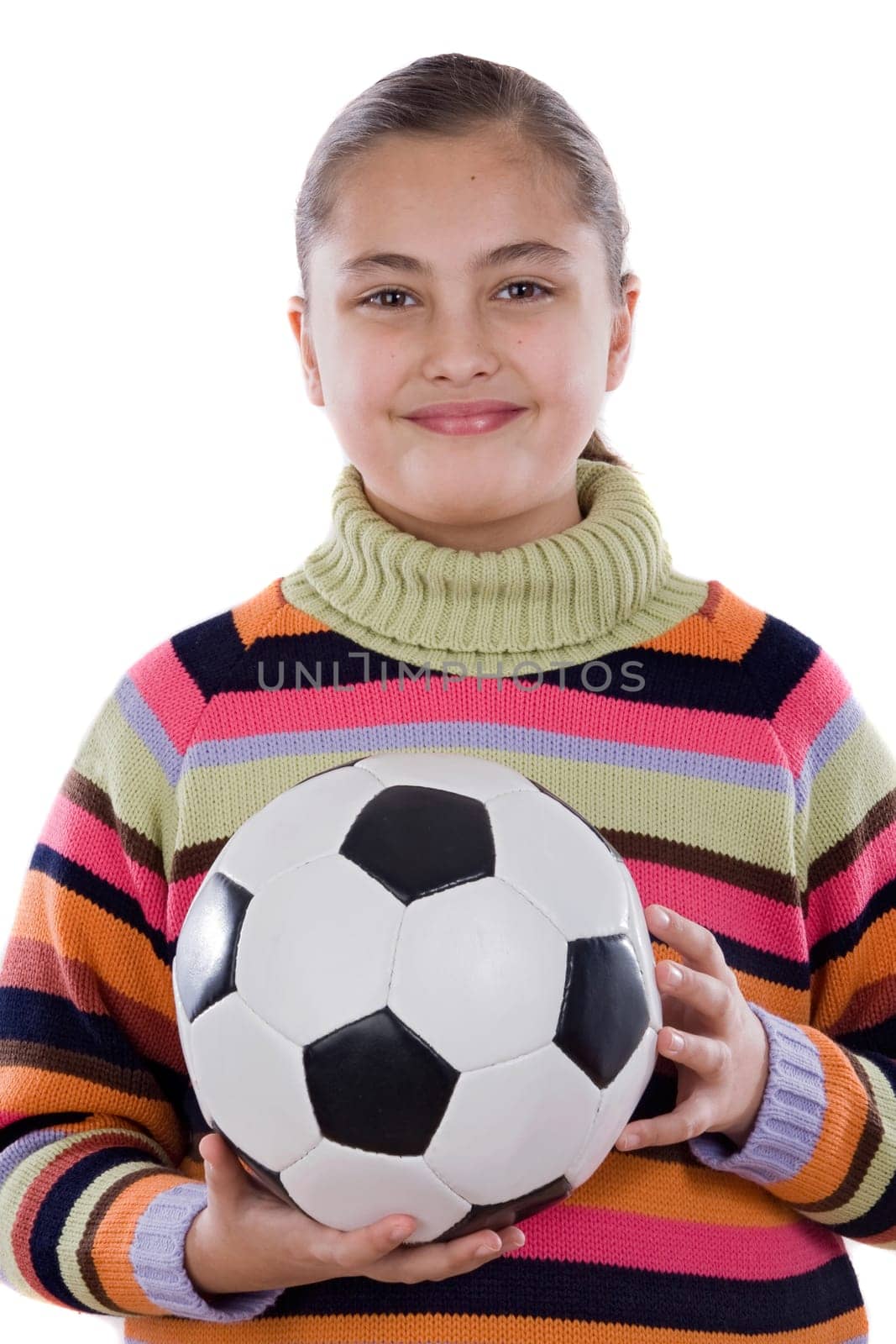 Adorable student girl with soccer ball