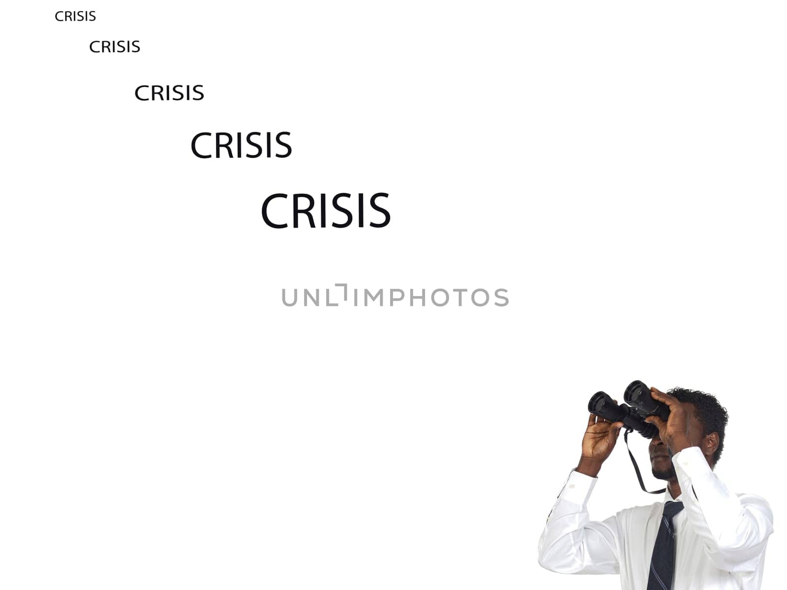 Man with binoculars looking the crisis