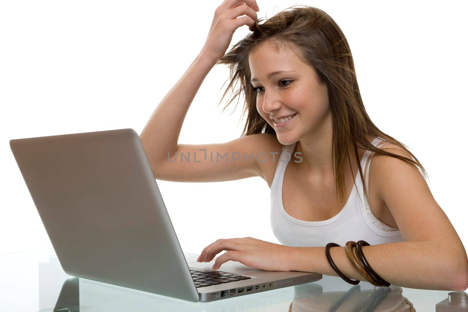 happy teenager with computer
