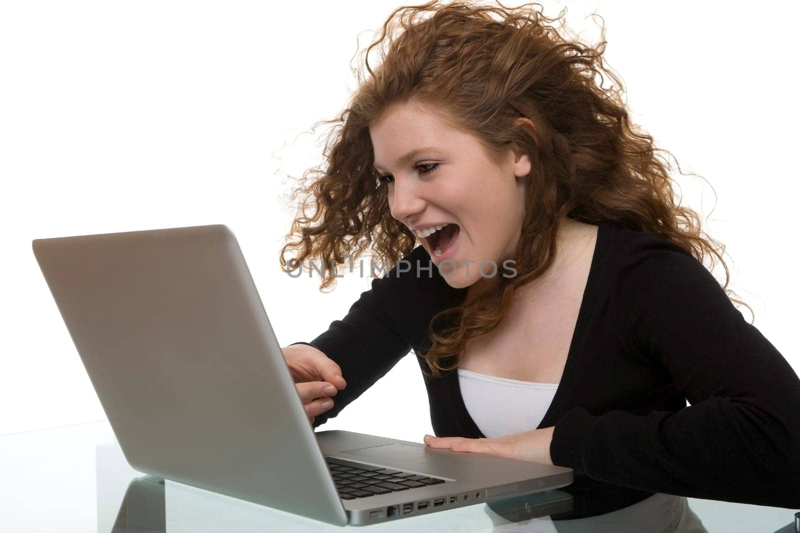 happy teenager with computer