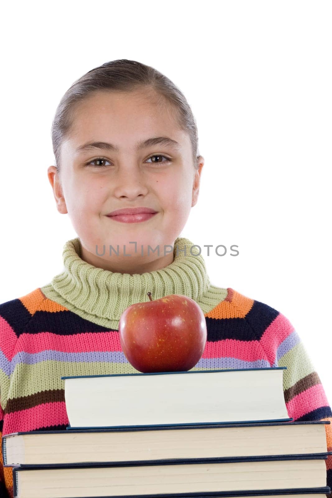 Adorable girl with many books