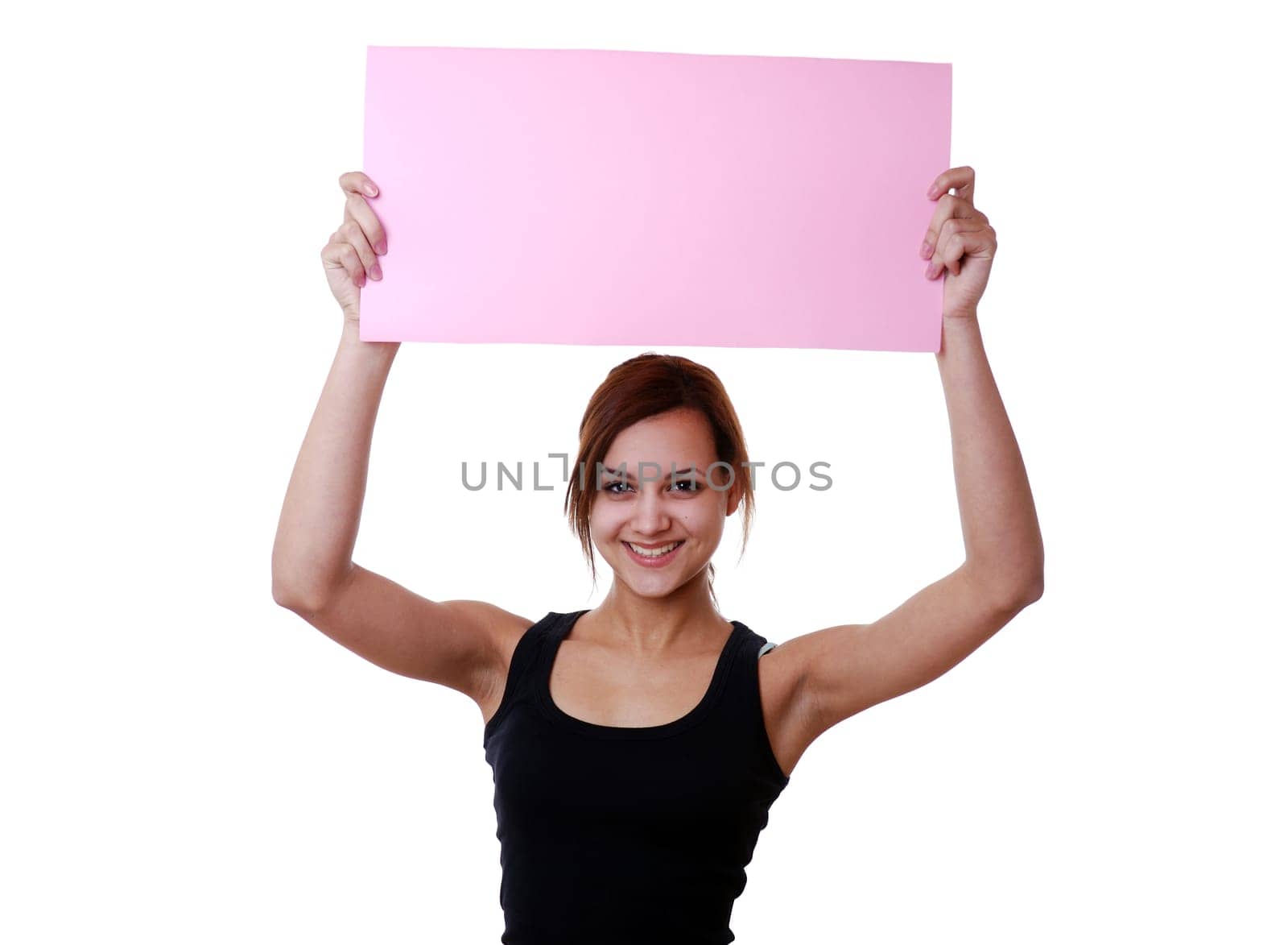 Young woman with advertising sign