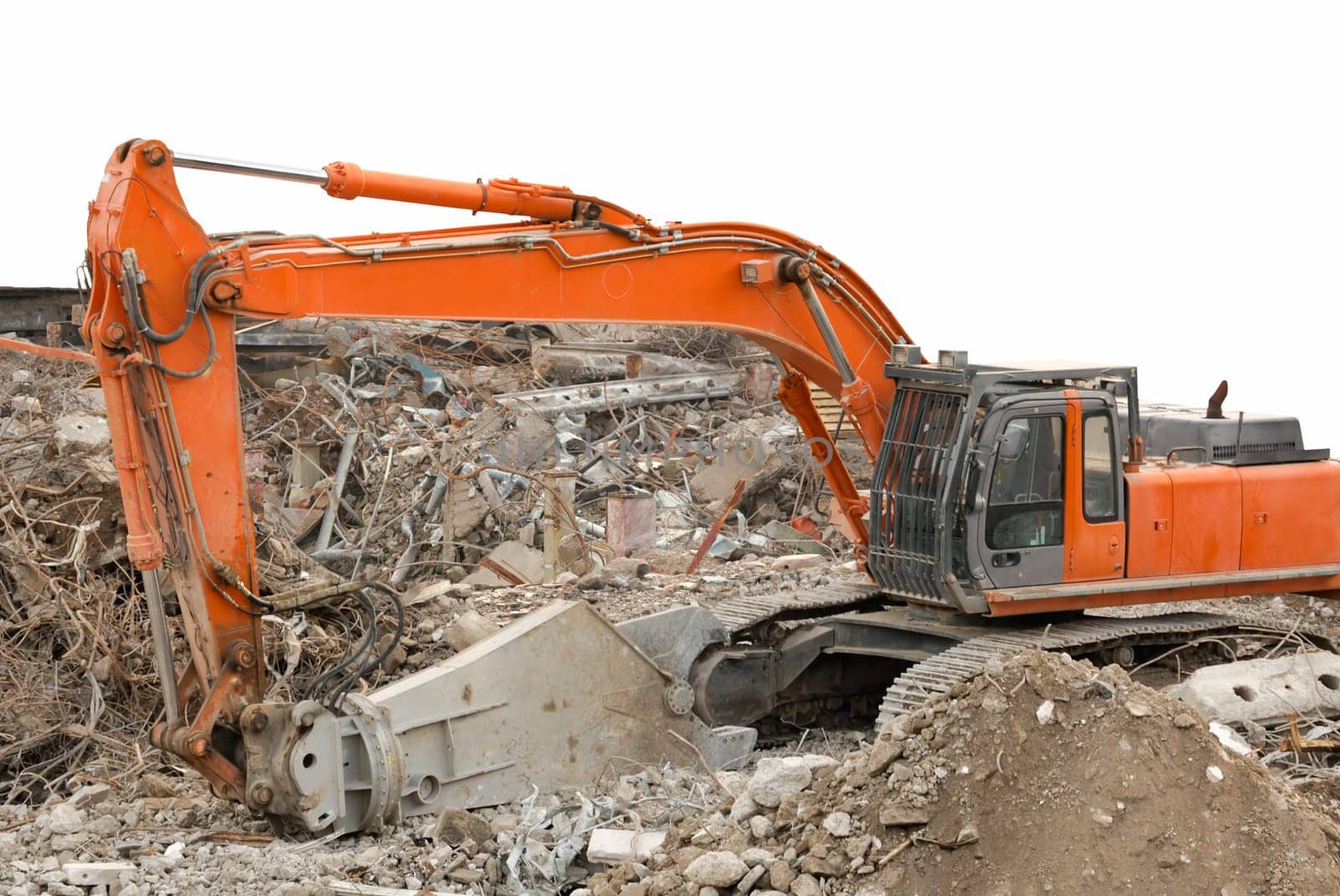 Excavator during demolition,partly exposed
