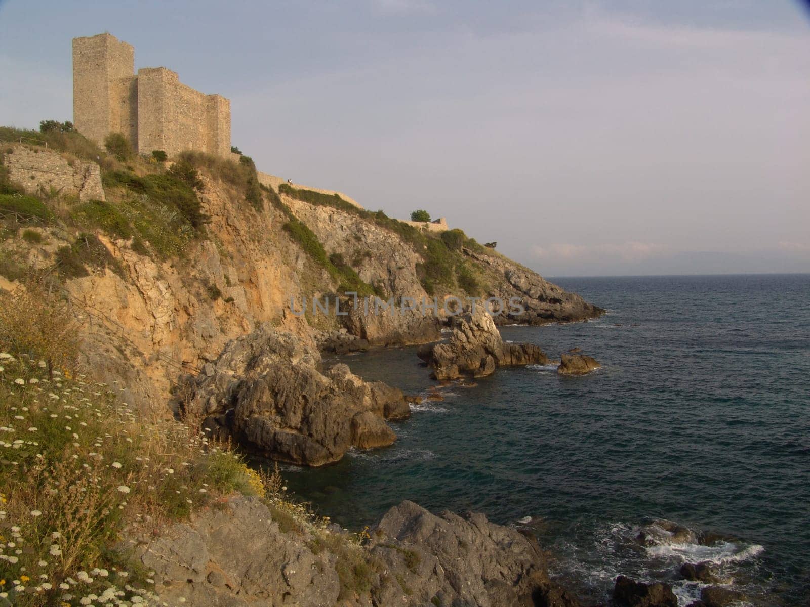 Ruins of a castle on the Mediterranean Sea in Tuscany