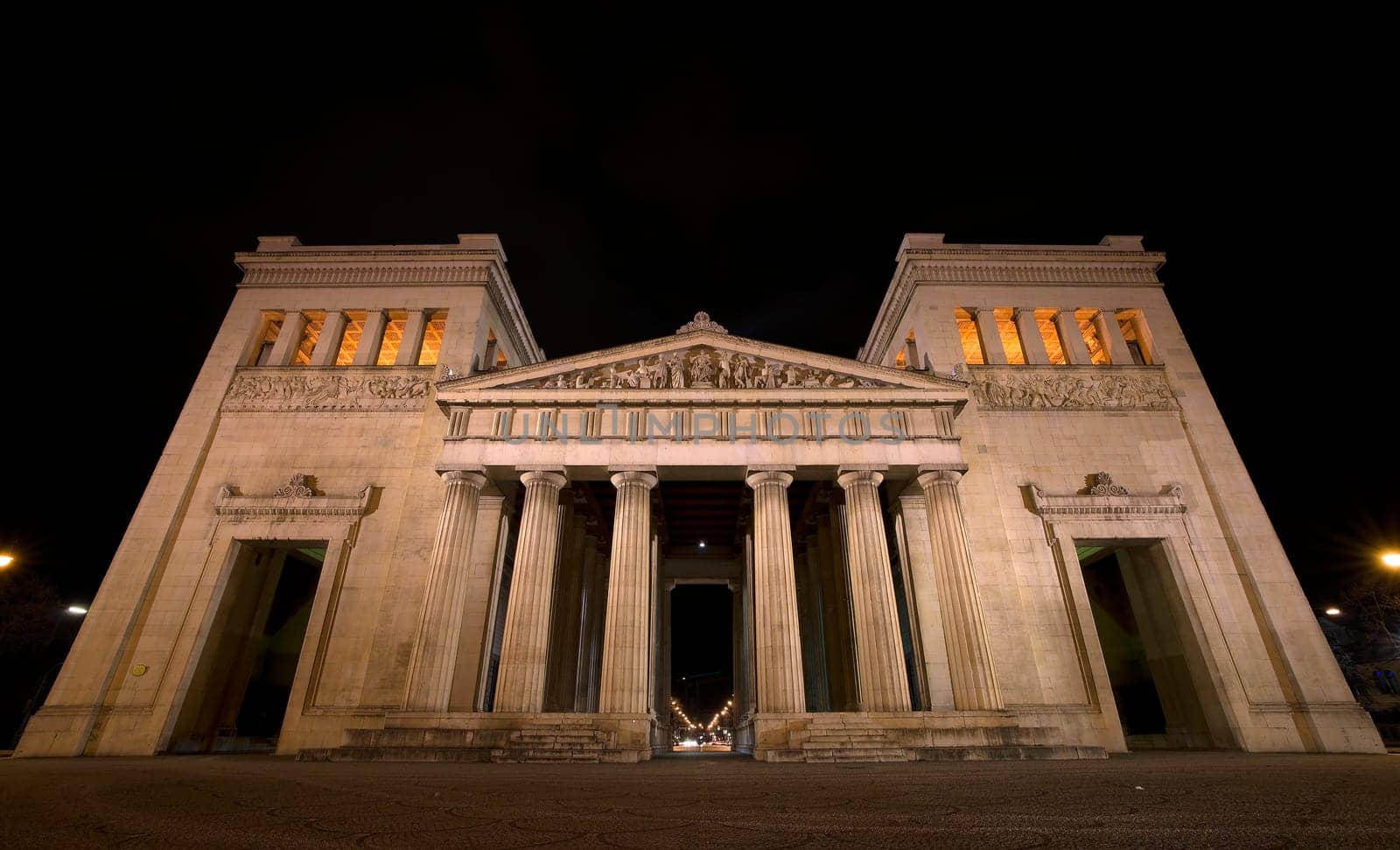 Munich's Propylaea at night