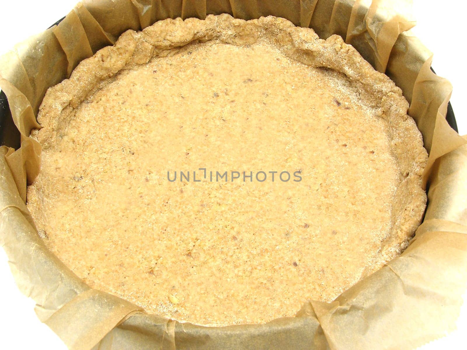 Unbaked cake batter in baking pan