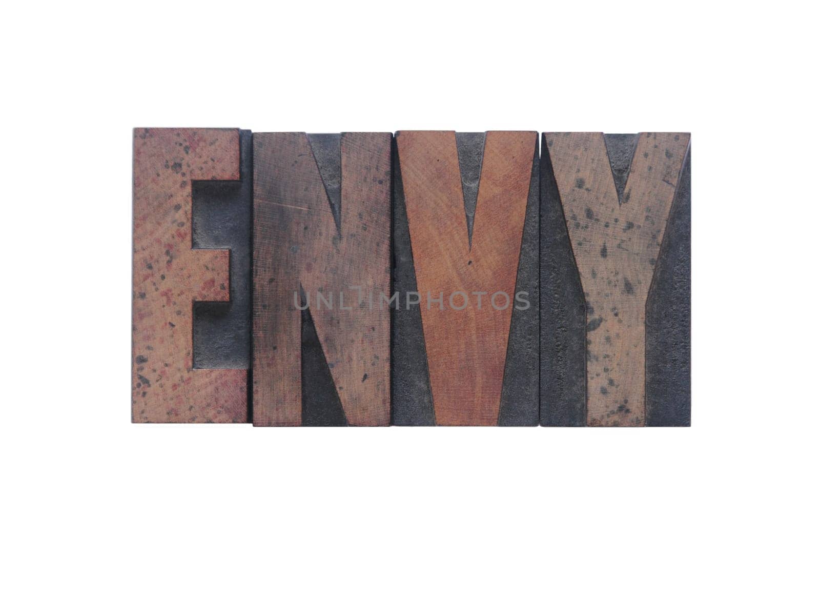envy in old ink-stained wood type