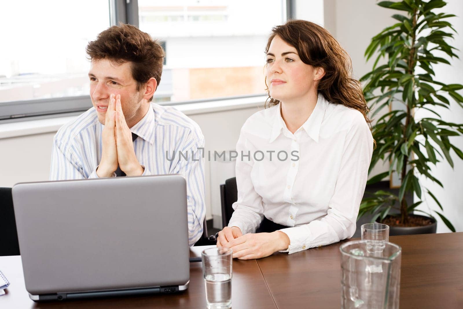 Businesspeople using laptop