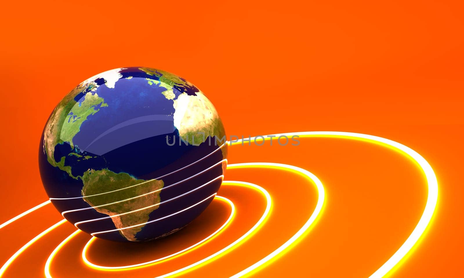 3d earth on orange background