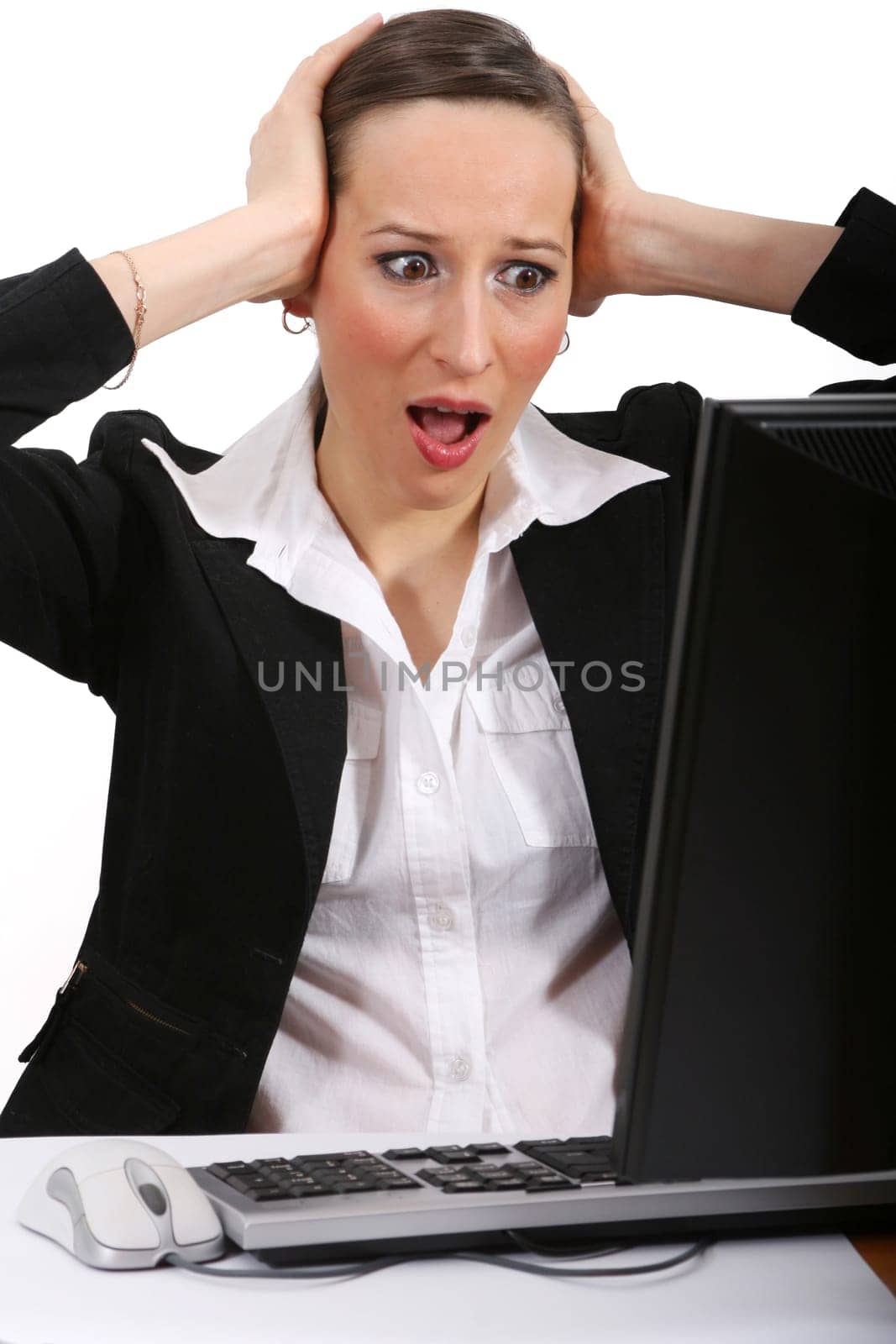 Businesswoman horrified in office