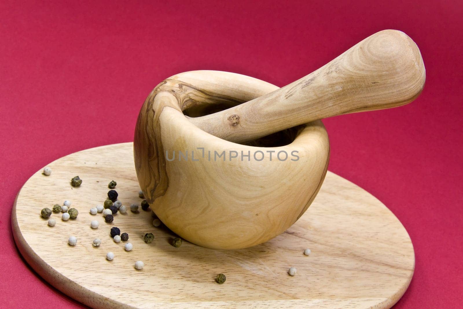 Colorful Peppercorns with Wooden Mortar