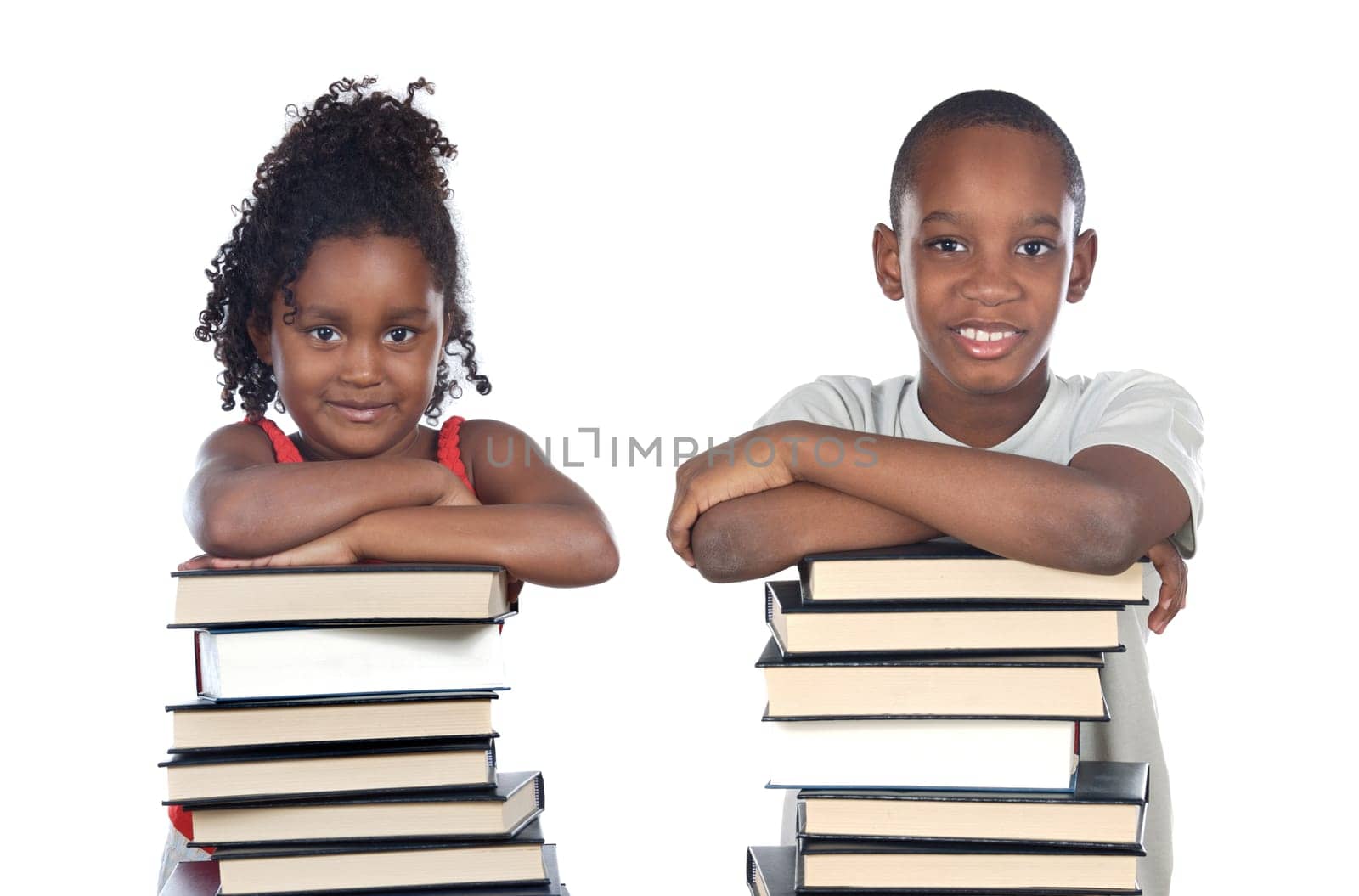 brothers supported on a stack of books
