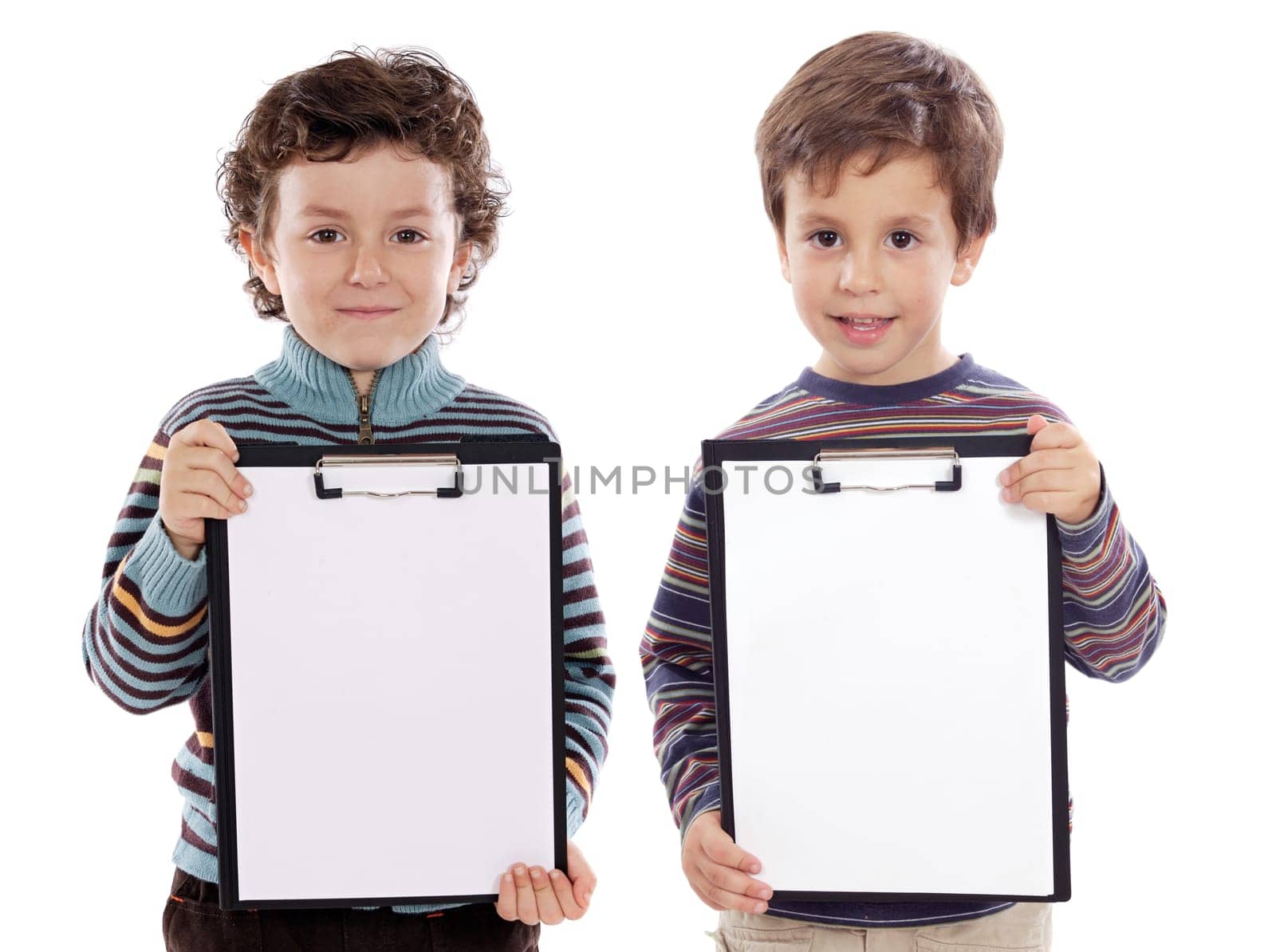 Two beautiful boys student with notepad