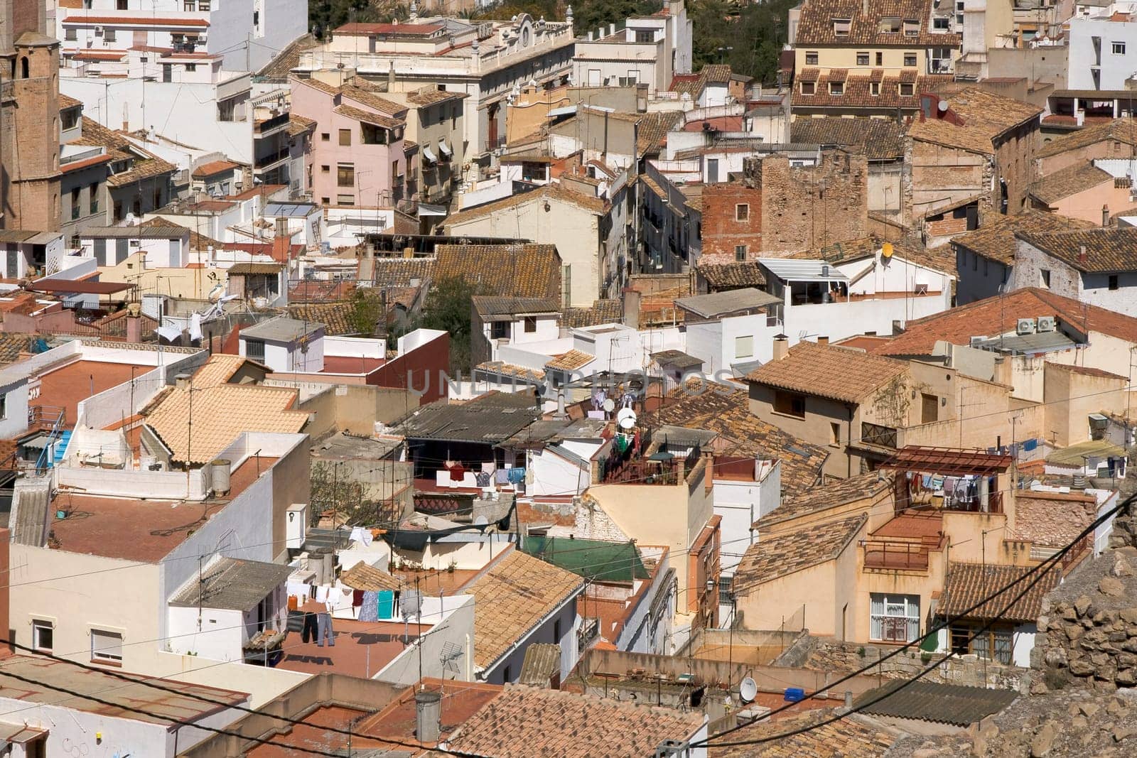 The city of Sagunto seen from above,the sea of houses of the old town