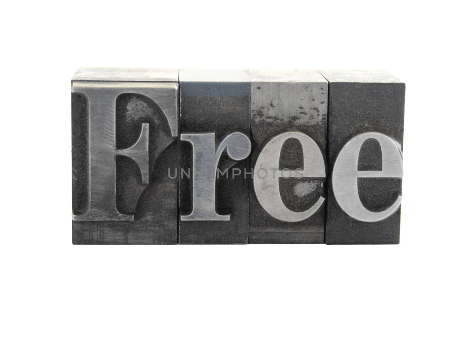 free in old, ink-stained metal type