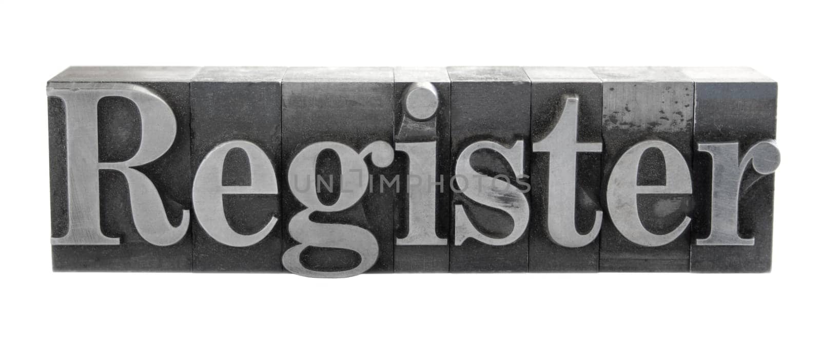 register in old metal type