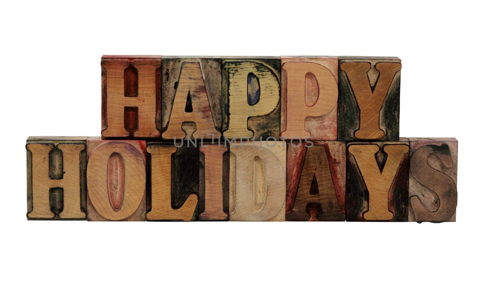 Happy Holidays in old wood type