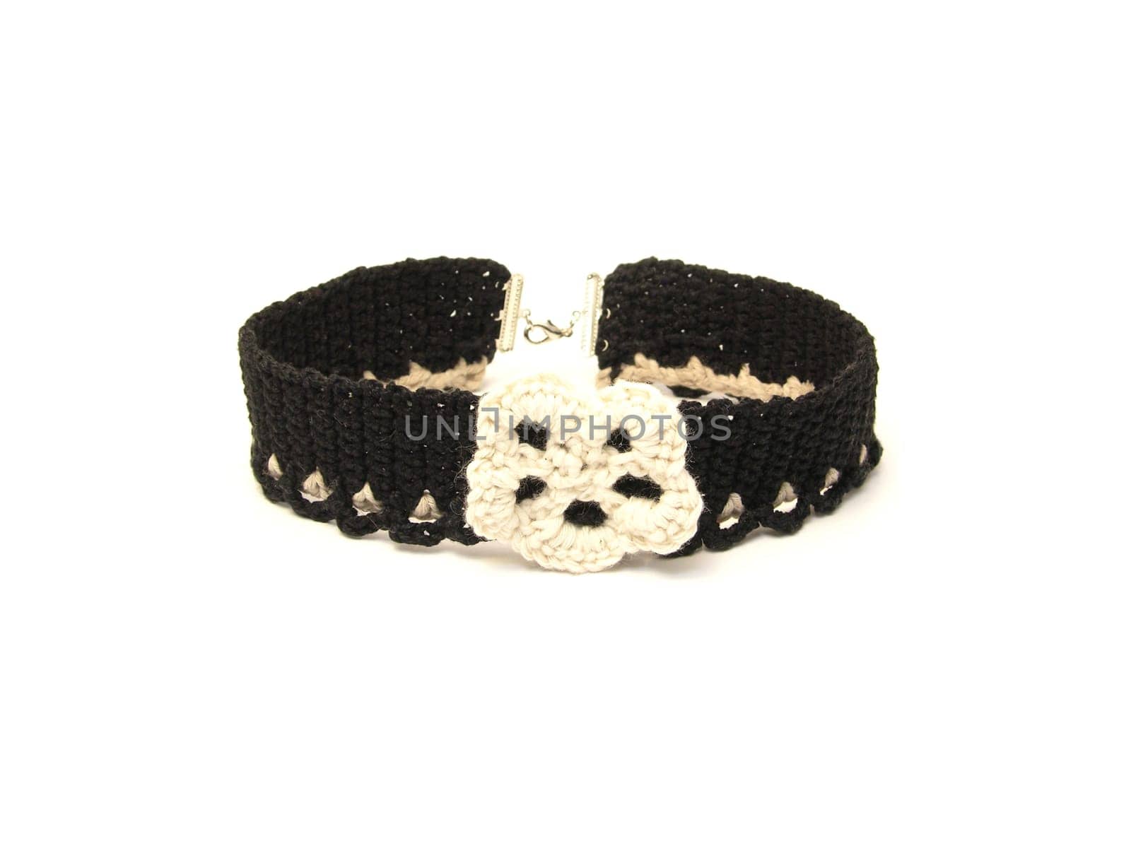 Homemade crochet choker with red crochet flower