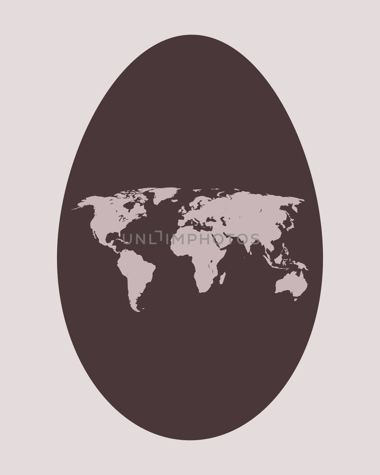 Symbolic representation of the continents in an egg at Easter time