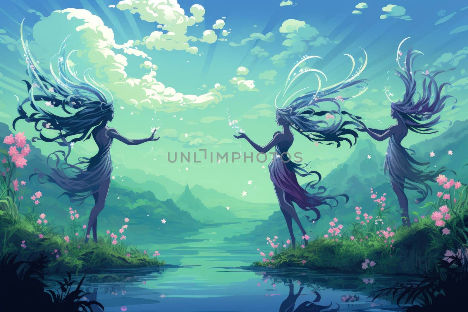 Immerse yourself in the enchanting world of fantasy as you witness the ethereal dance of graceful sylphs, ethereal beings of air and wind.