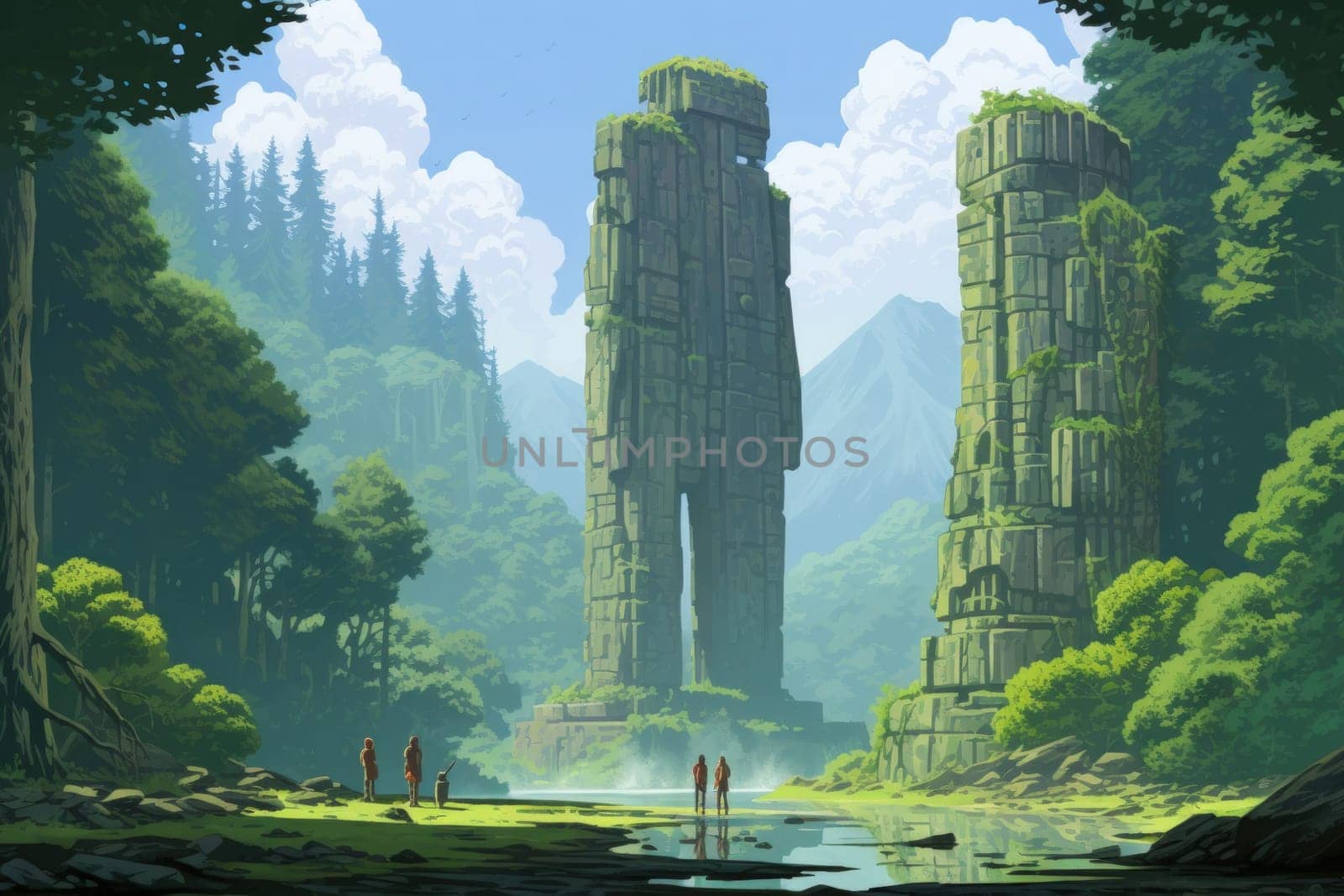 Behold the majestic marvels of the past - ancient stone colossi, towering giants hewn from the very bedrock itself.