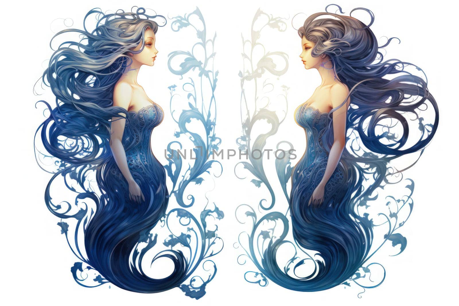 Imagine a mystical world where ethereal mermaids gracefully swim with flowing sapphire tails, enchanting all who gaze upon their mesmerizing beauty.